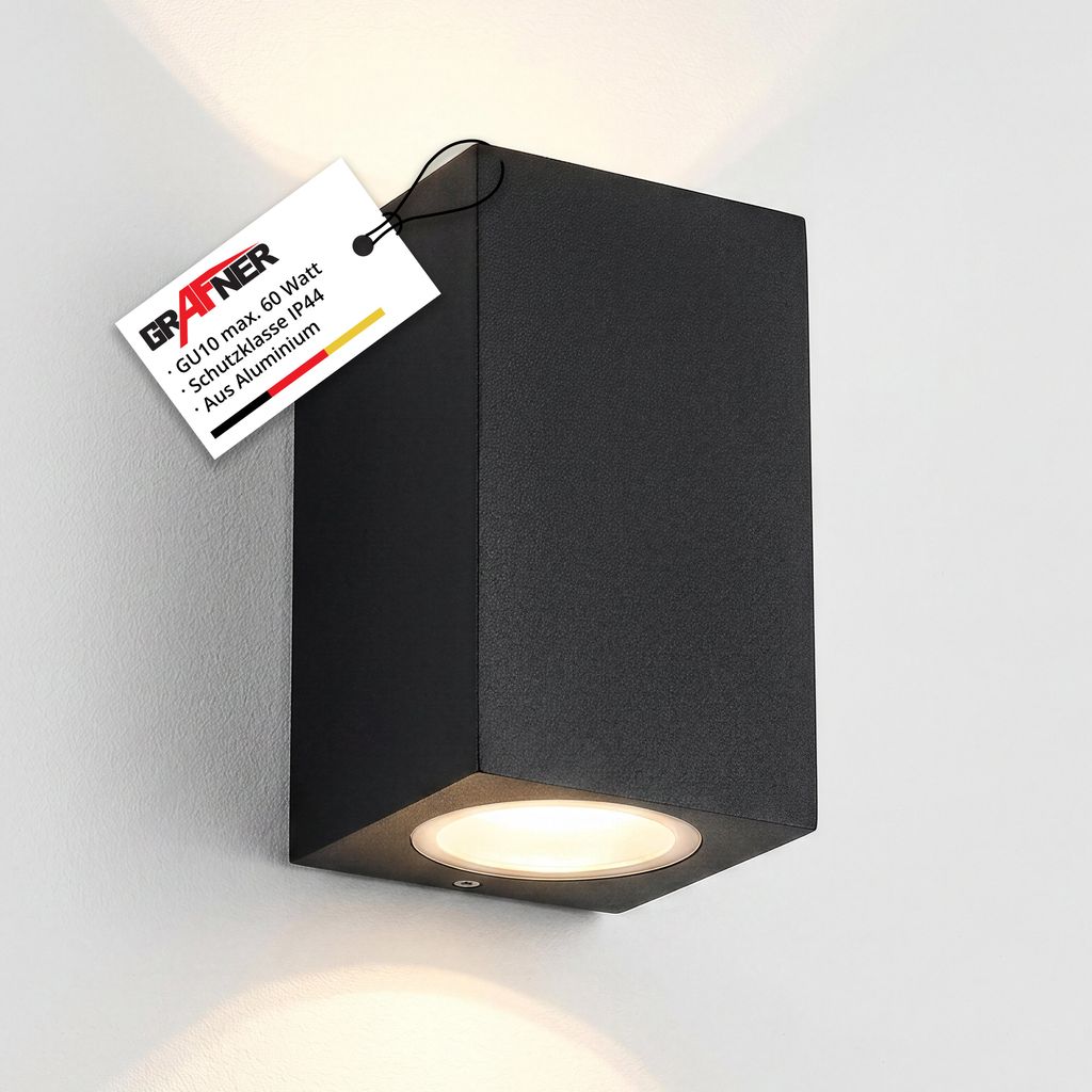 Grafner UP and DOWN Aluminium Wandlampe, schwarz, 2x GU10, Produktbild 