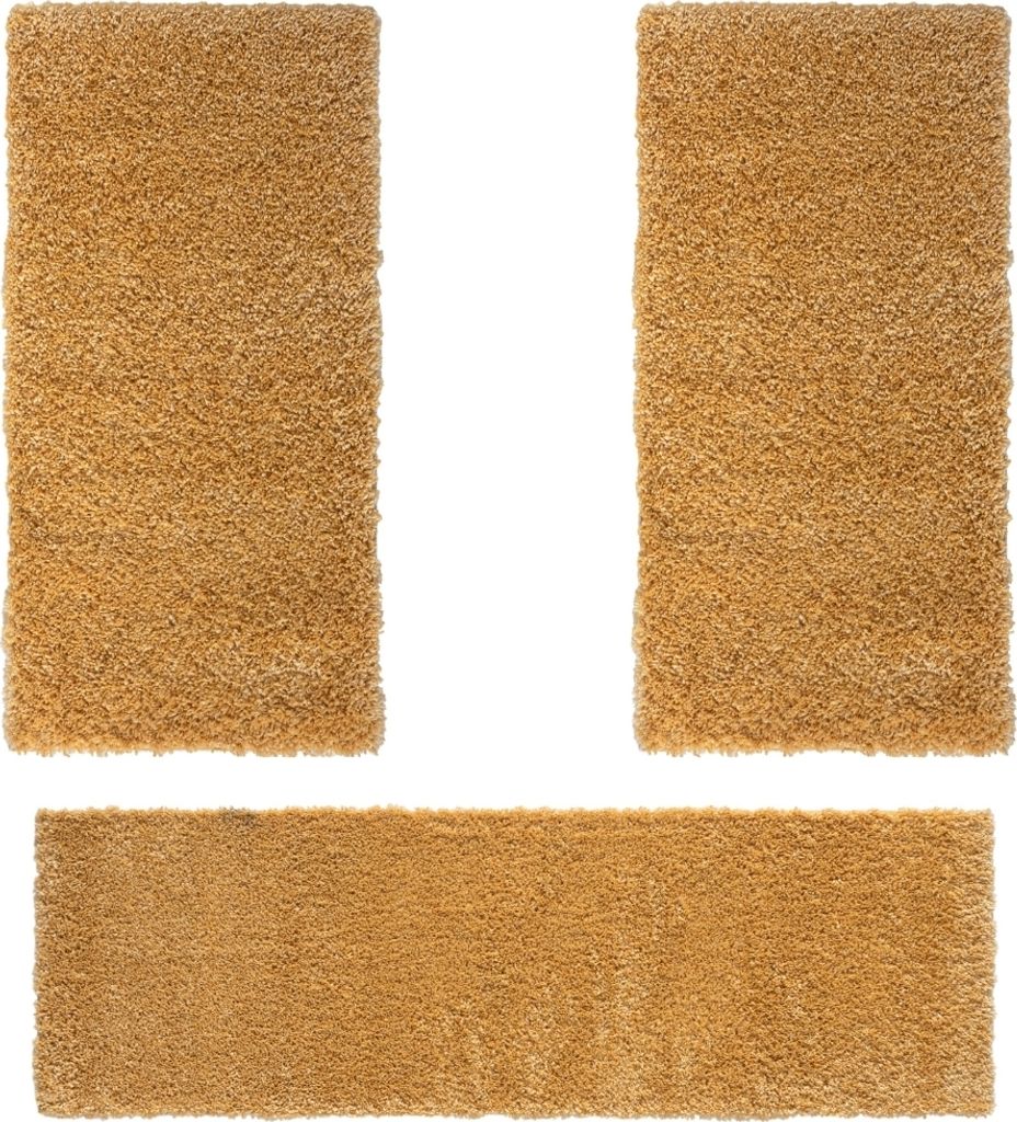 MY-RUG Shaggy Star Bettumrandung Hochflor 3 teilig, Läufer, Schlafzimmer, gelb, 250x80