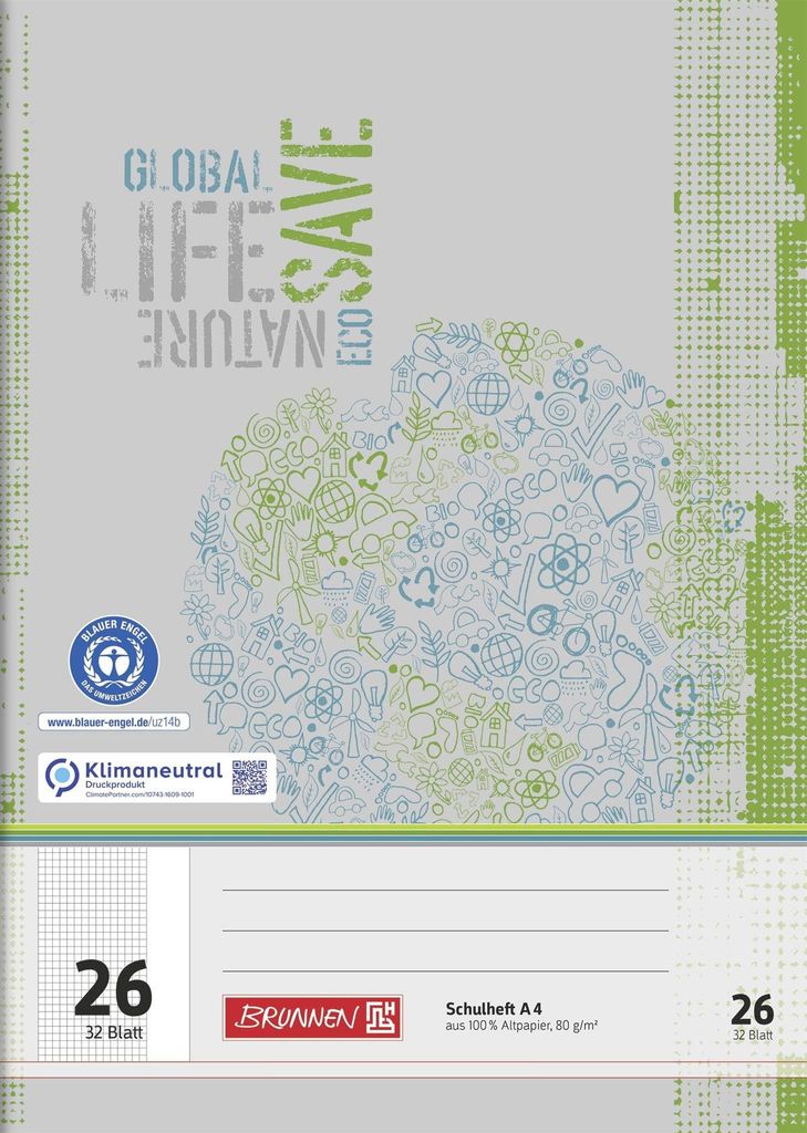 Brunnen Schulheft A4 Lineatur 26 32Blatt,  Recyclingpapier Produktbild 