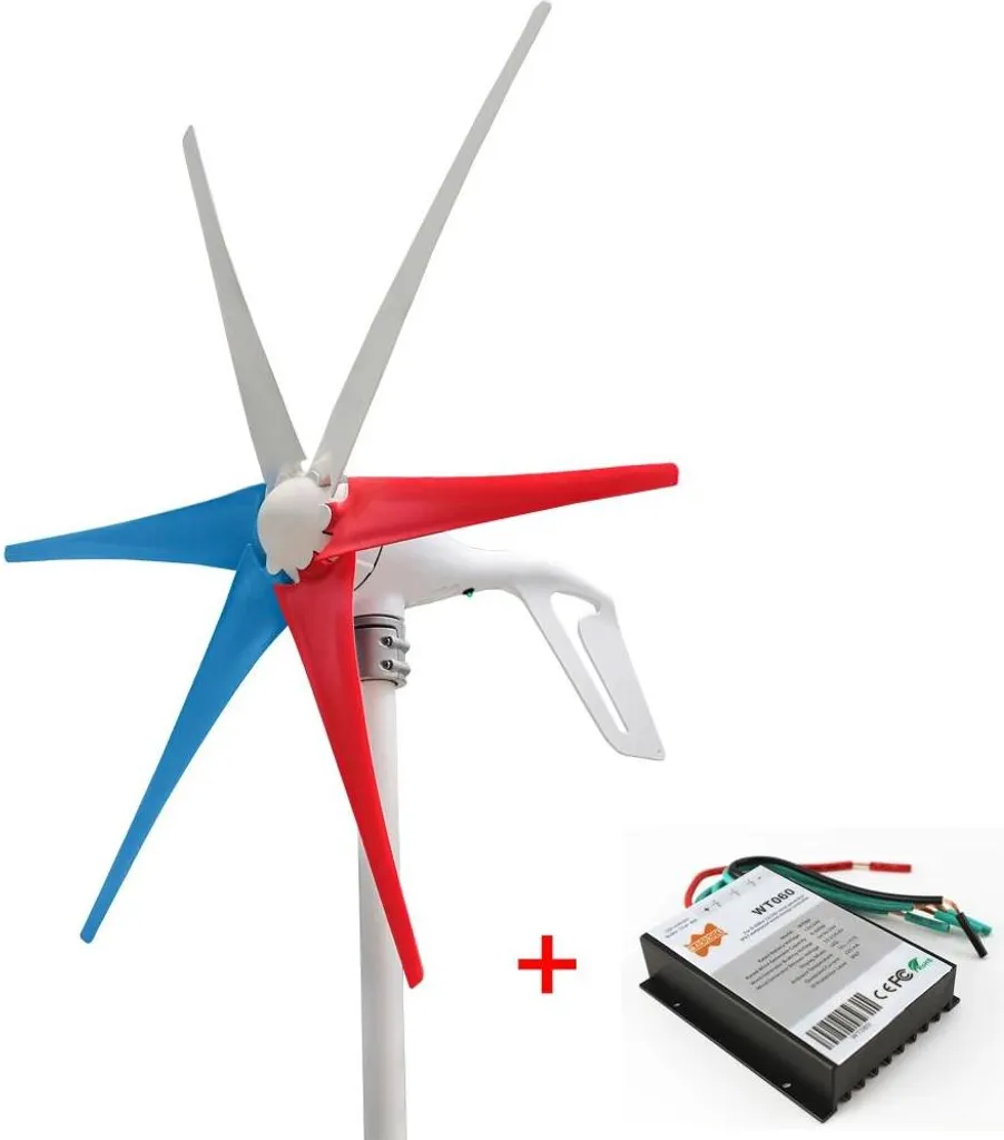Éolienne 6 pales multicolores à haut rendement 400W pour batterie de 12V
