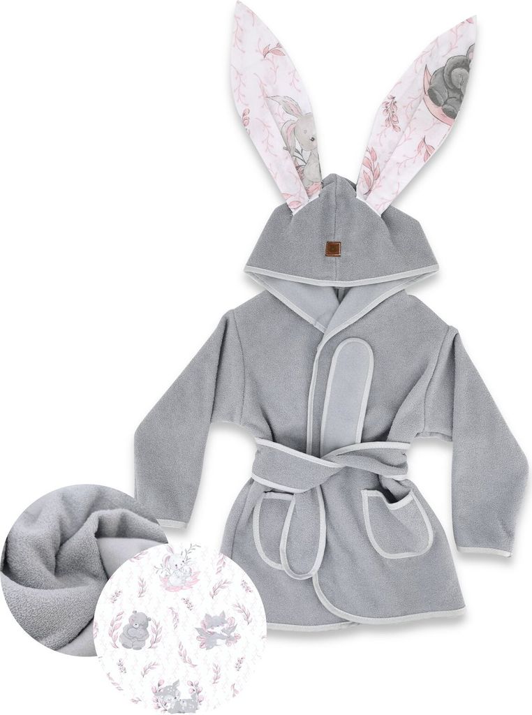 Baby-Delux Baby Bademantel mit Kapuze aus Baumwolle – Weicher Thermo-Frottee für Kinder (Gr. 86) Märchenwald Rosa Design