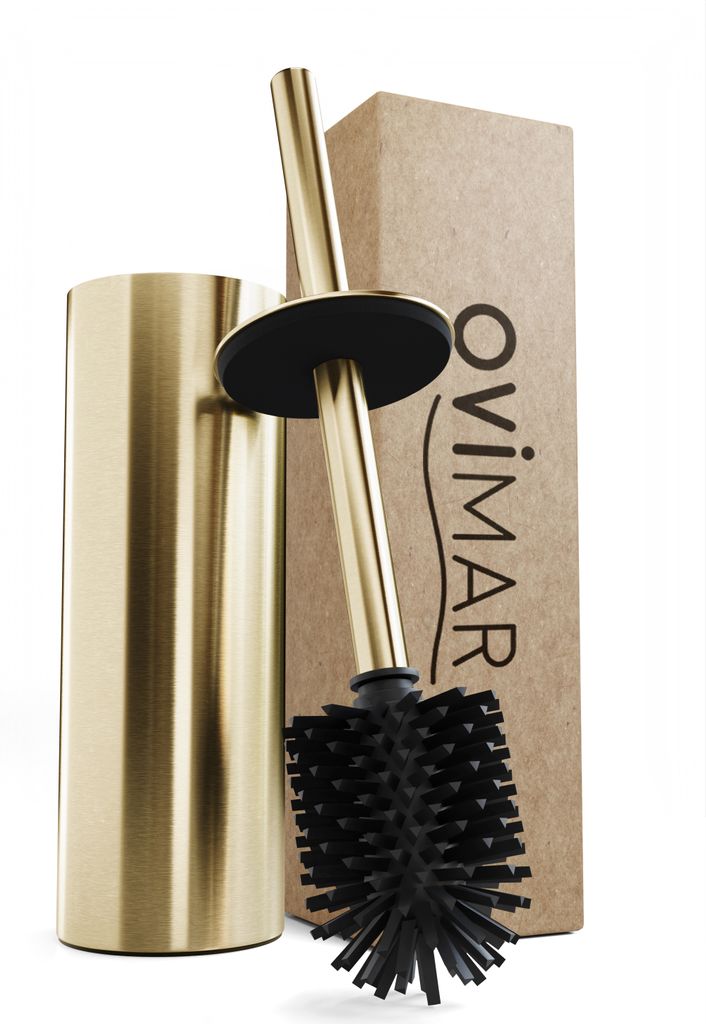 ovimar WC Bürste Hou | Silikon Klobürste | Gold | aus Edelstahl mit Deckel l freistehend für Bad und Gäste WC | Toilettenbürste mit wechselbar...