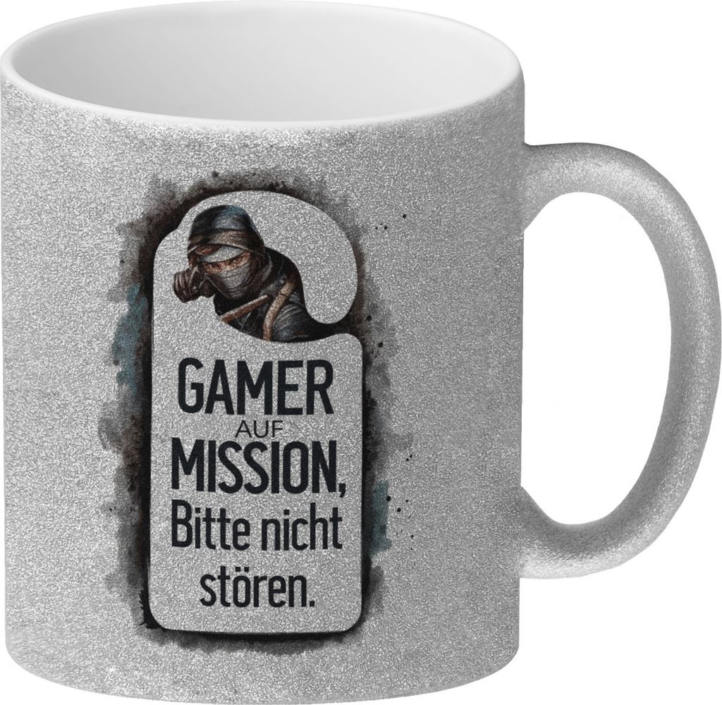 Bitte nicht stören, Gamer auf Mission Glitzer-Kaffeebecher