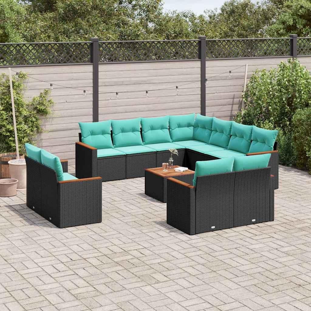 Maison Exclusive - 12-teiliges Gartensofa-Set mit Kissen, schwarzes Polyrattan