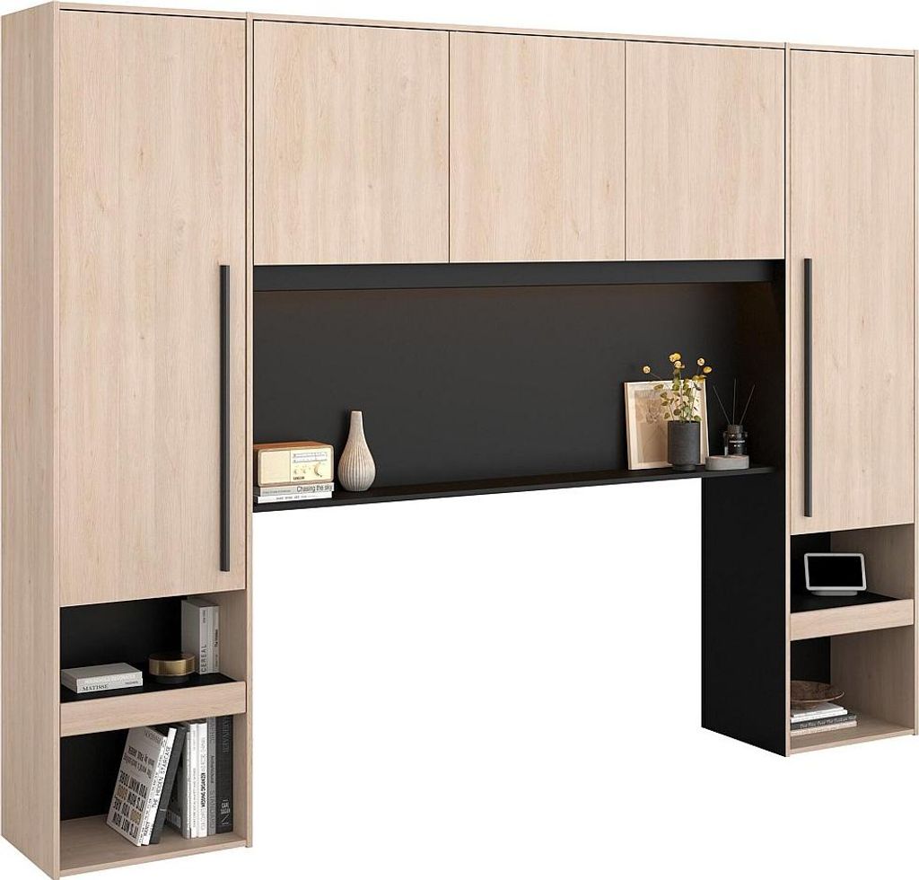 Bettgestell mit Kommode - mit LED-Beleuchtung - Länge 265 cm - Farbe: natur und schwarz - VELONA