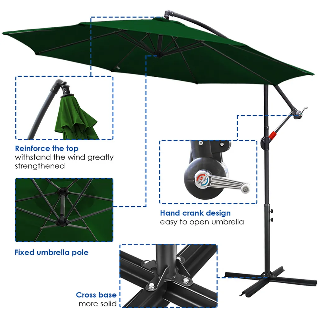 Ombrellone SWANEW 3m Alluminio Verde: Girevole con Manovella UV40+