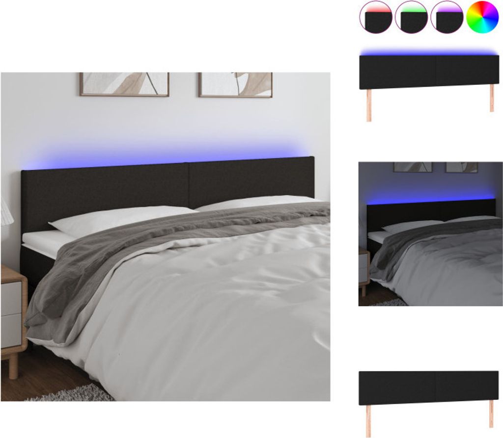vidaXL LED Kopfteil Schwarz 180x5x78/88 cm Stoff - Kopf- & Fußenden