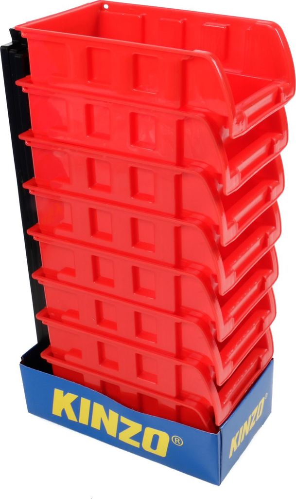 8 Stapelboxen mit Aufhängeschiene von Kinzo Storage, Kunststoff, ca. 10 x 16 cm pro Box, rot