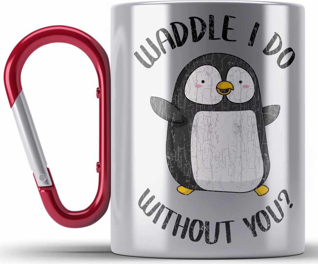 Trendation - Valentinstag Edelstahl Tasse Karabiner Geschenk für Ihn Sie Lustig Pinguin Grafik Geschenkidee Becher Freund Freundin Liebe Paare Wo...
