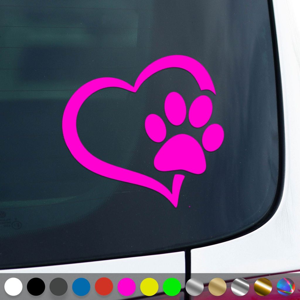 PantherPixel Pfote Aufkleber Herz Welpen Tatzen Katze Hundepfote Sticker Auto Geschenkidee Farbe Neon-Pink