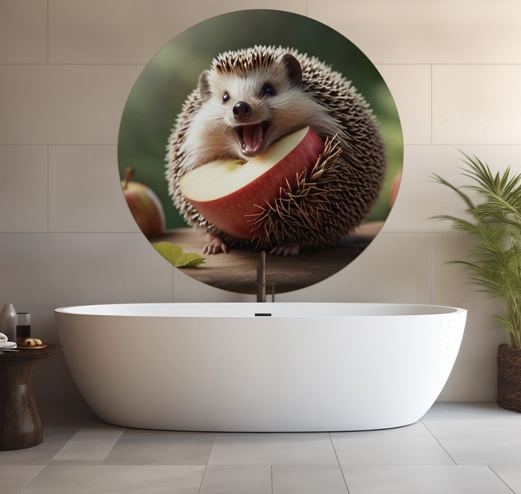 Wallario wasserfestes Poster selbstklebend 120 x 120 cm, Lustiger Igel, Badezimmerposter Spritzschutz mit Hochglanzoberfläche in Glasoptik