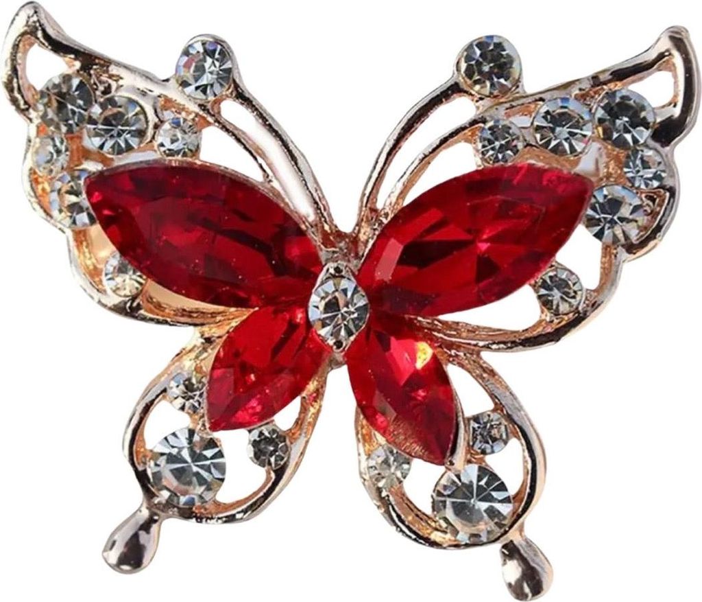 Brosche Dekonadel Strass Schmetterling Rot