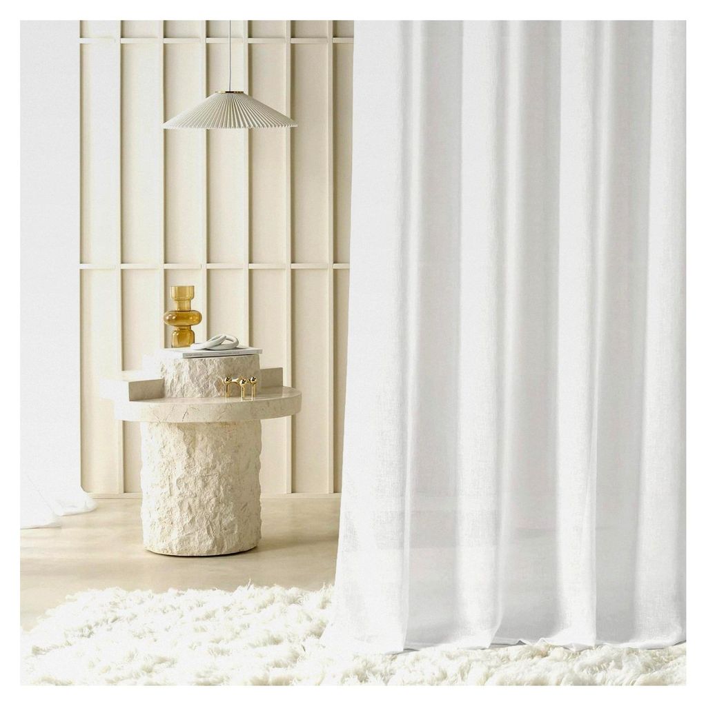 Gardine mit Ösen Sensia 250 x 250 cm Breite x Höhe Wohnzimmer Transparent modern Vorhang Schal Wohnzimmer Schlafzimmer Weiß Leinenoptik glatt, 1...
