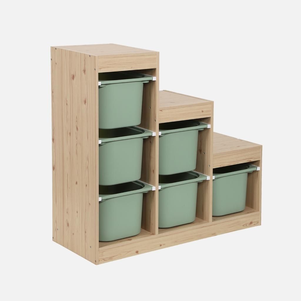 sweeek - Aufbewahrungsmöbel für Kinder mit 6 Aufbewahrungsbehältern - Graugrün