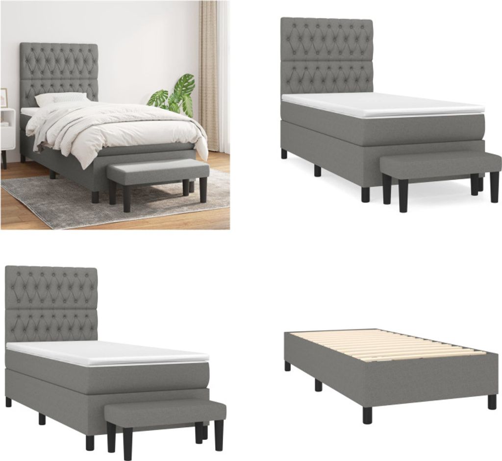 vidaXL Boxspringbett mit Matratze Dunkelgrau 90x190 cm Stoff - Boxspringbett - Boxspringbetten - Bett - Schlafzimmermöbel