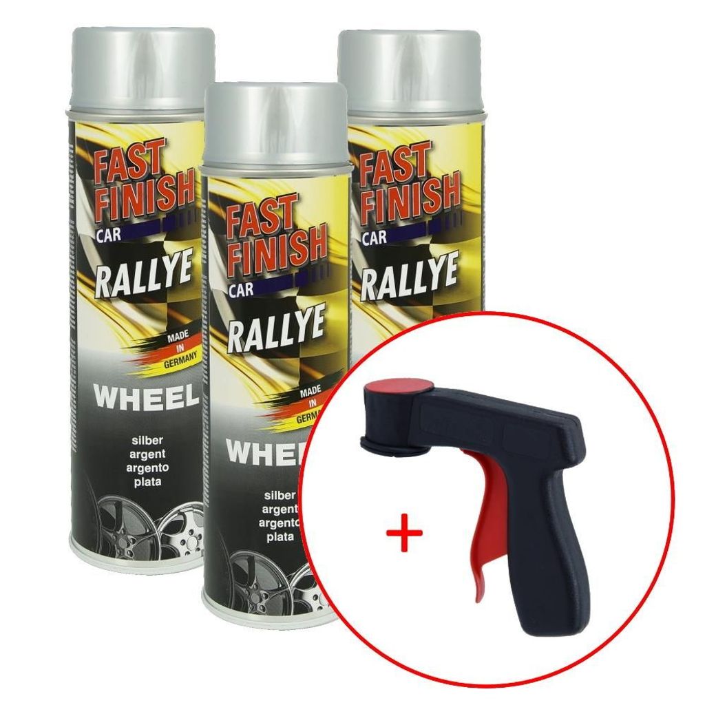 FastFinish Fast Finish Rallye Felgenlack silber 3x 500 ml. + 1 Spraydosen Handgriff