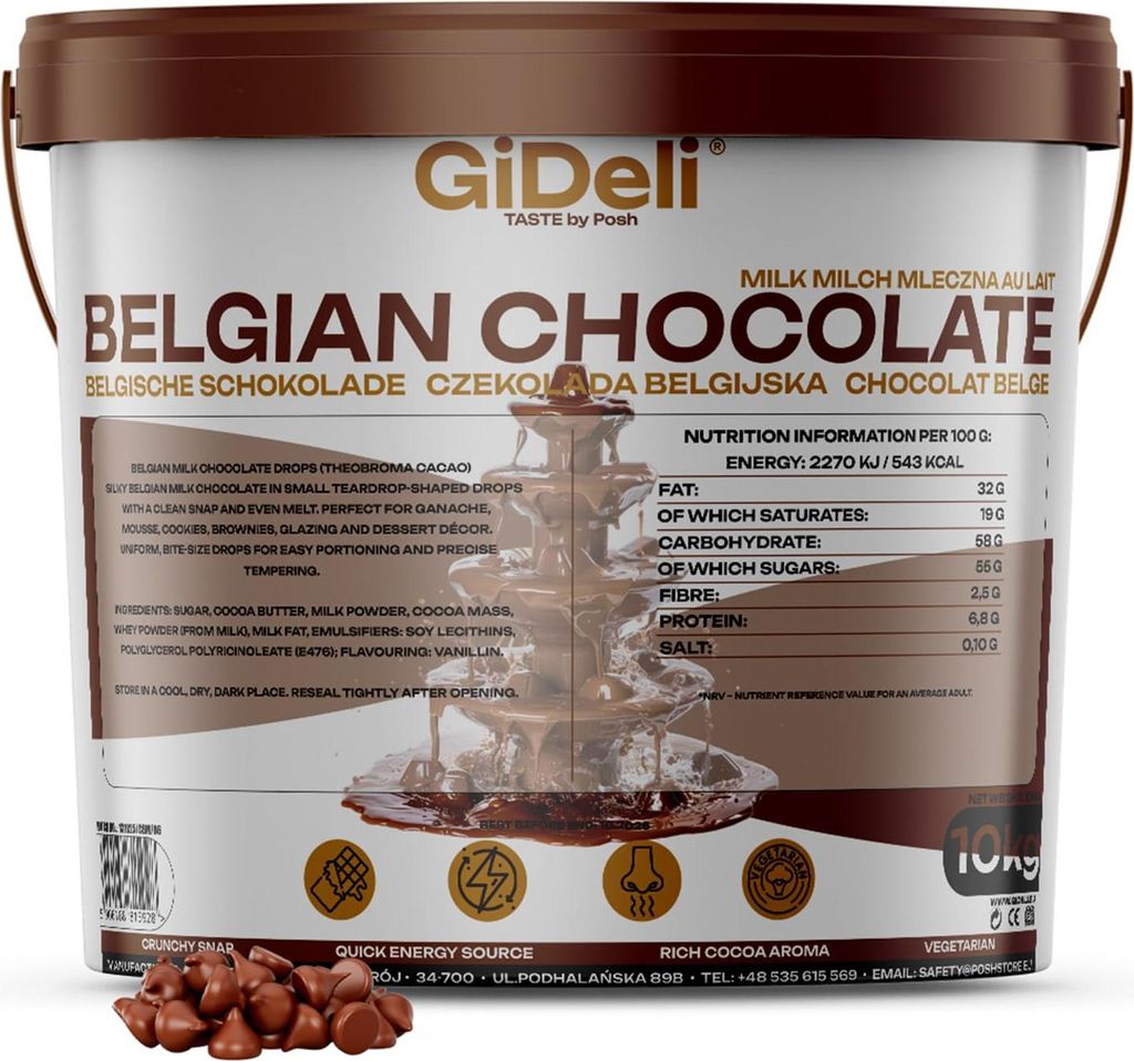 Belgische Schokolade 10kg Kuvertüre Kakao für Glasur und Desserts GiDeli