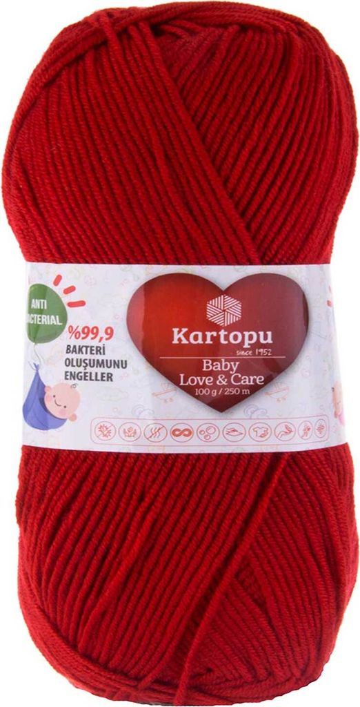 5 x 100g Strickgarn Kartopu Baby Love and Care antibakteriell Babywolle Babystrickgarn Häkelgarn Farbwahl, Farbe:K125 karminrot