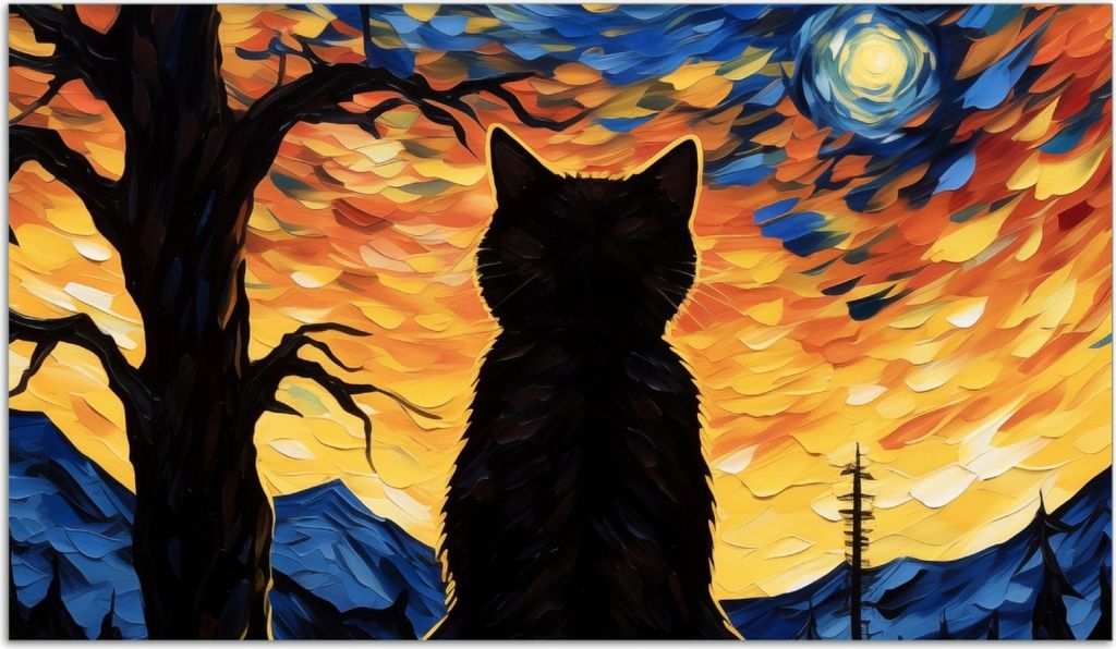 Wallario Herdabdeckplatte aus Glas, Größe 90 x 52 cm 1-teilig, Motiv Katze im Sternenlicht
