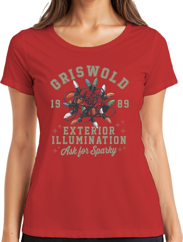 Griswold Exterior Illumination Lichterkette Grün - Weihnachten Christmas Xmas Damen T-Shirt, Rot, 3XL