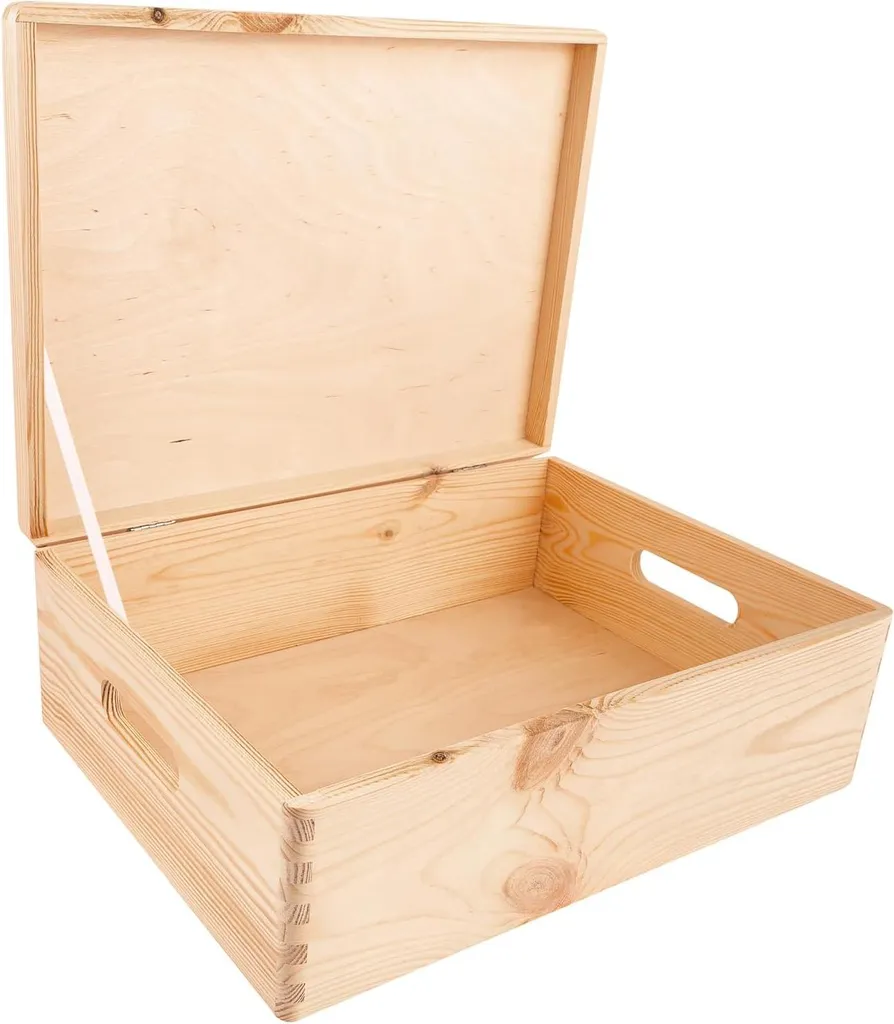 Boîte de rangement en bois massif 40x30x14 cm avec finition naturelle