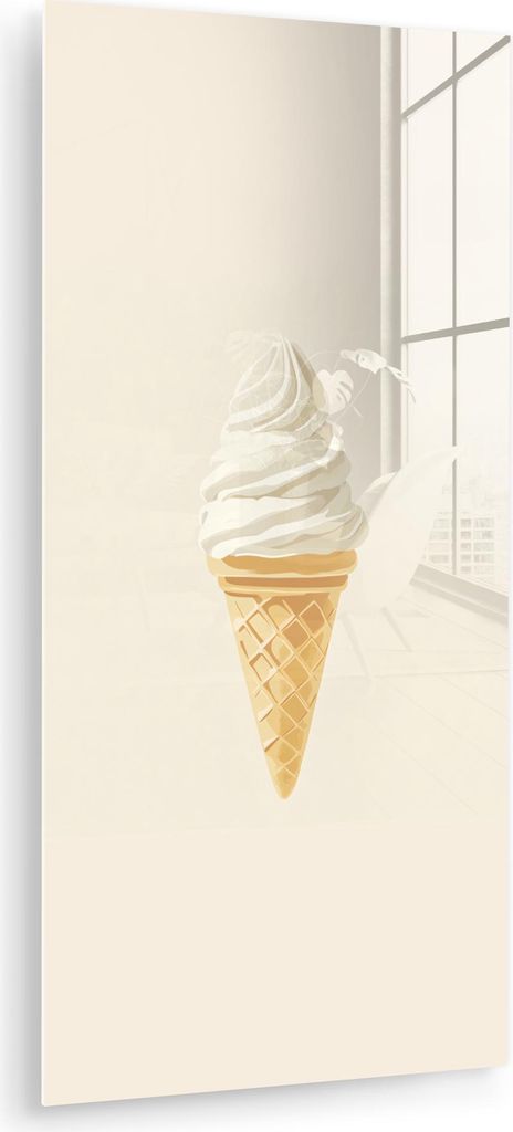 MuchoWow Glasbilder - Bilder auf Wandbild - Foto auf Glas Eiswaffel - Weiß 40x80 cm Wanddekoration aus Glas - Acrylglasbild - Acrylbilder - Wandde...