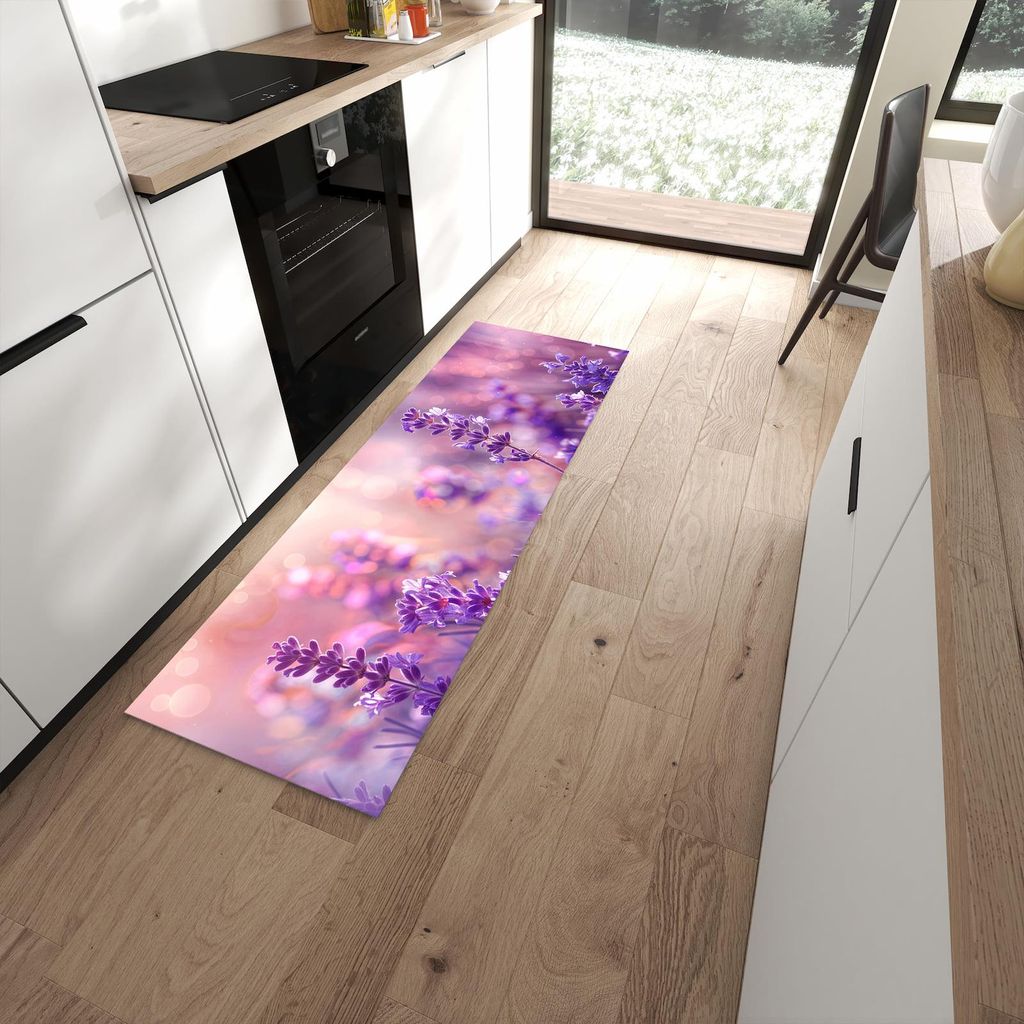 Küchenteppich 60x180cm rutschfest & abwischbar PVC Läufer - Lavendeltraum