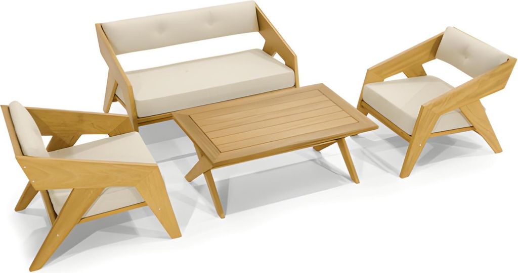 Hellbraune Outdoor Sitzmöbel r Couchtisch 2x Sessel 2-Sitzer