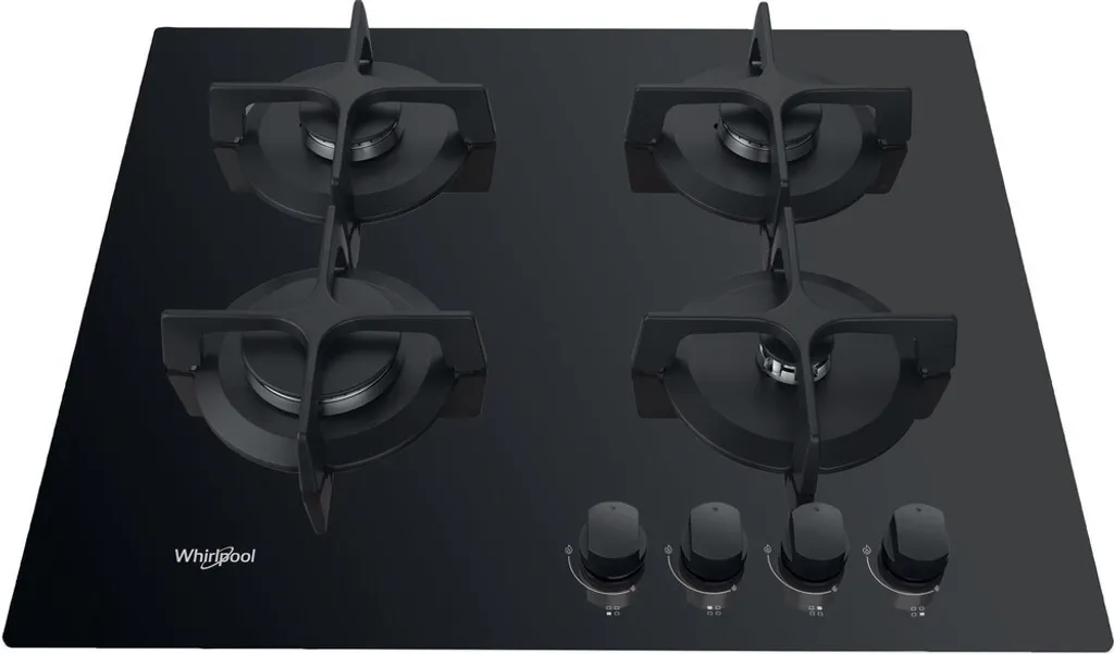 Table de cuisson gaz Whirlpool 4 zones noire avec sécurité web