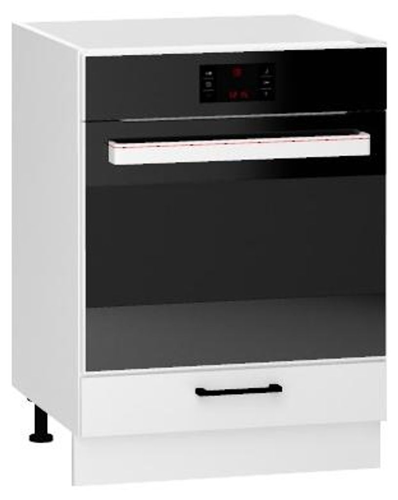 Küchenunterschrank 60 cm - Weiß glänzend - Einbauschrank für den Backofen - Höhenverstellbar