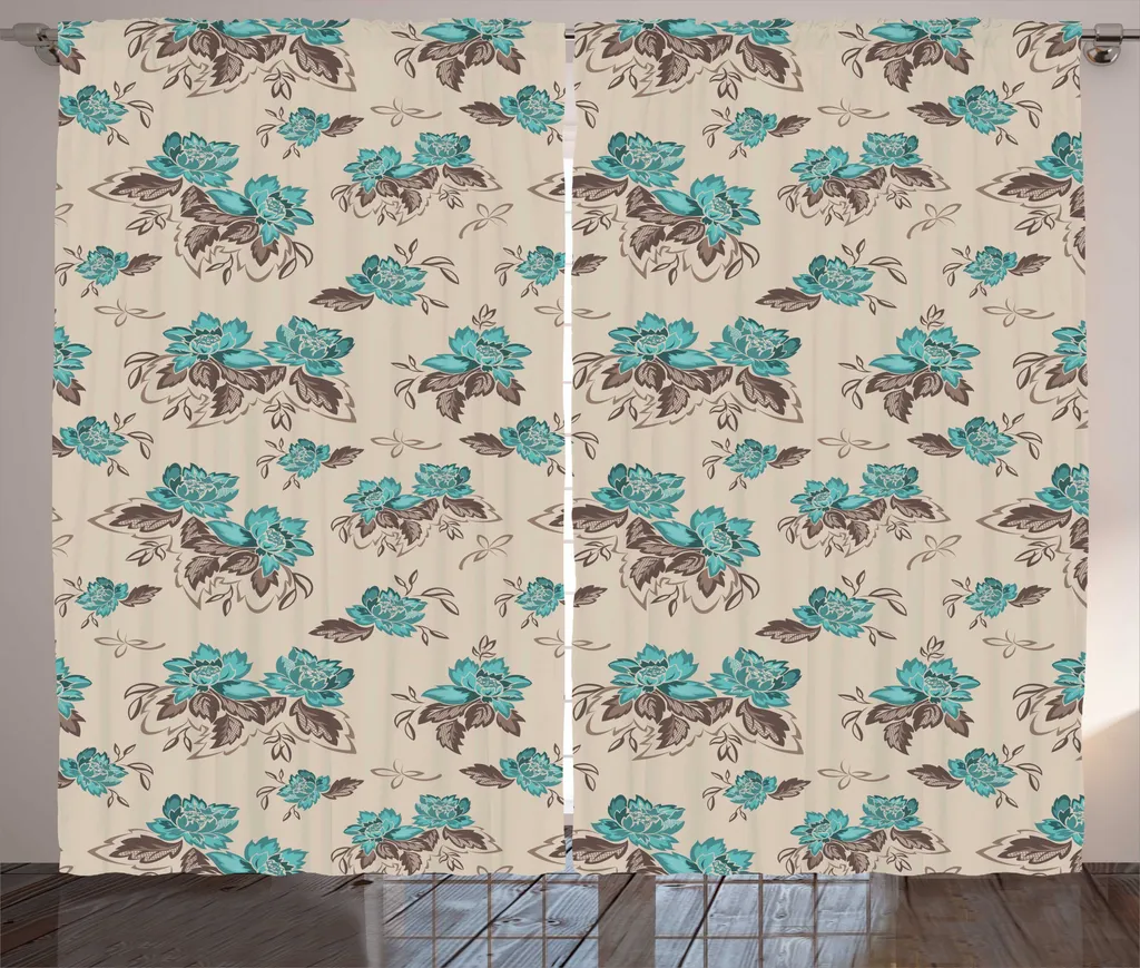ABAKUHAUS Rideau à fleurs vintage bleu cadet ombré 280x225 cm avec crochets
