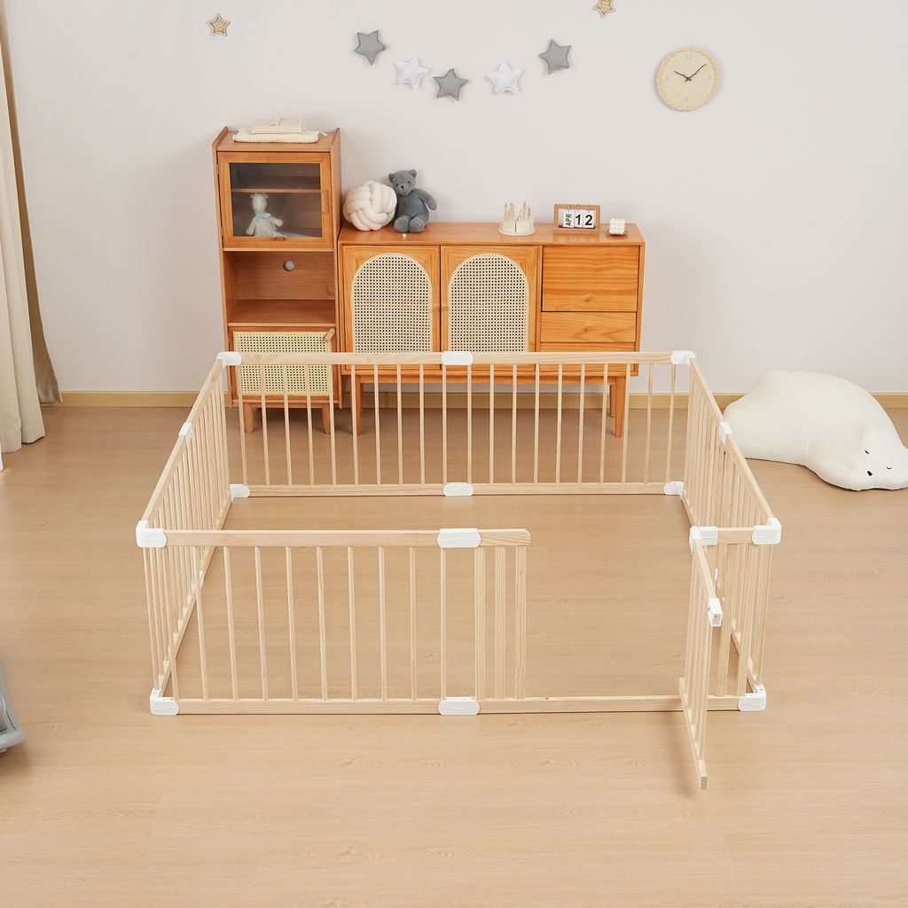 Laufstall - modular-aus massivem Kiefernholz – Laufstall für Kinder, mit Tür – & einfache Montage/Demontage in 10 Minuten – 120x160/140x140cm.