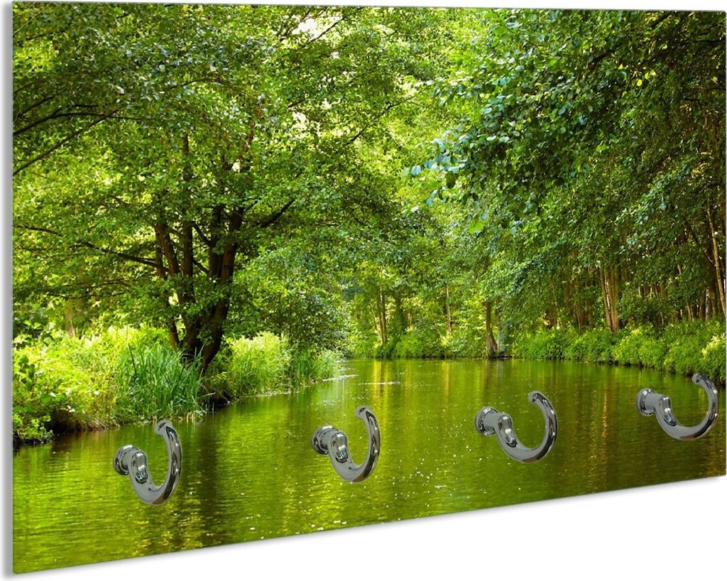 Wallario Schlüsselbrett aus Glas, Motiv: Spreewald in Brandenburg grüne Wälder und Spiegelungen im Wasser, 30 x 20 cm mit 4 Haken