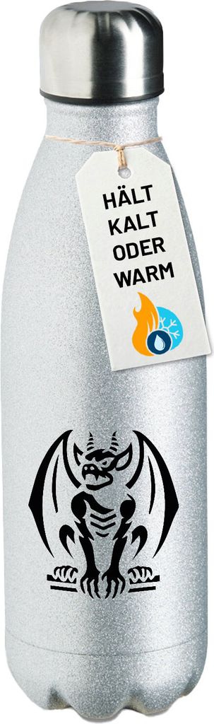 Huuraa Trinkflasche Gargoyle Fabelwesen 500ml Silver Edelstahl Wasserflasche Trinkflasche Geschenkidee