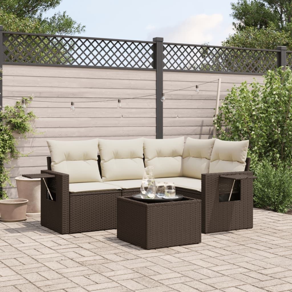 "Rabatt" 5-tlg. Garten-Sofagarnitur - mit sofa - mit Kissen Braun Poly Rattan - Lounge-Dining set CC9744