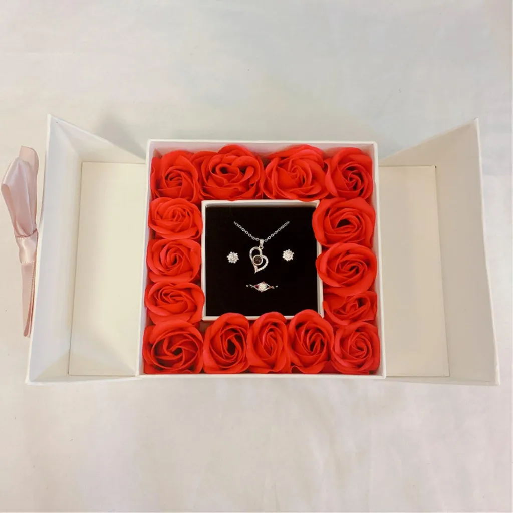 Donboly Scatola dei Ricordi: Portagioie Bianco con Rose Idea Regalo - 4