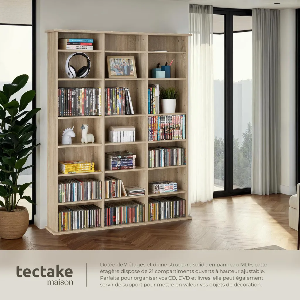 Bibliothèque Fine Stevie Bois Clair Chêne Sonoma, Design Compact - 3