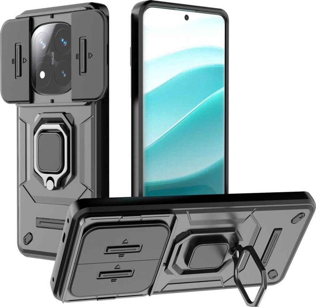 Xiaomi Redmi Note 14 Pro+ Hülle - Coverup Ring Ständer Back Cover mit Kamera Schutz - Schwarz
