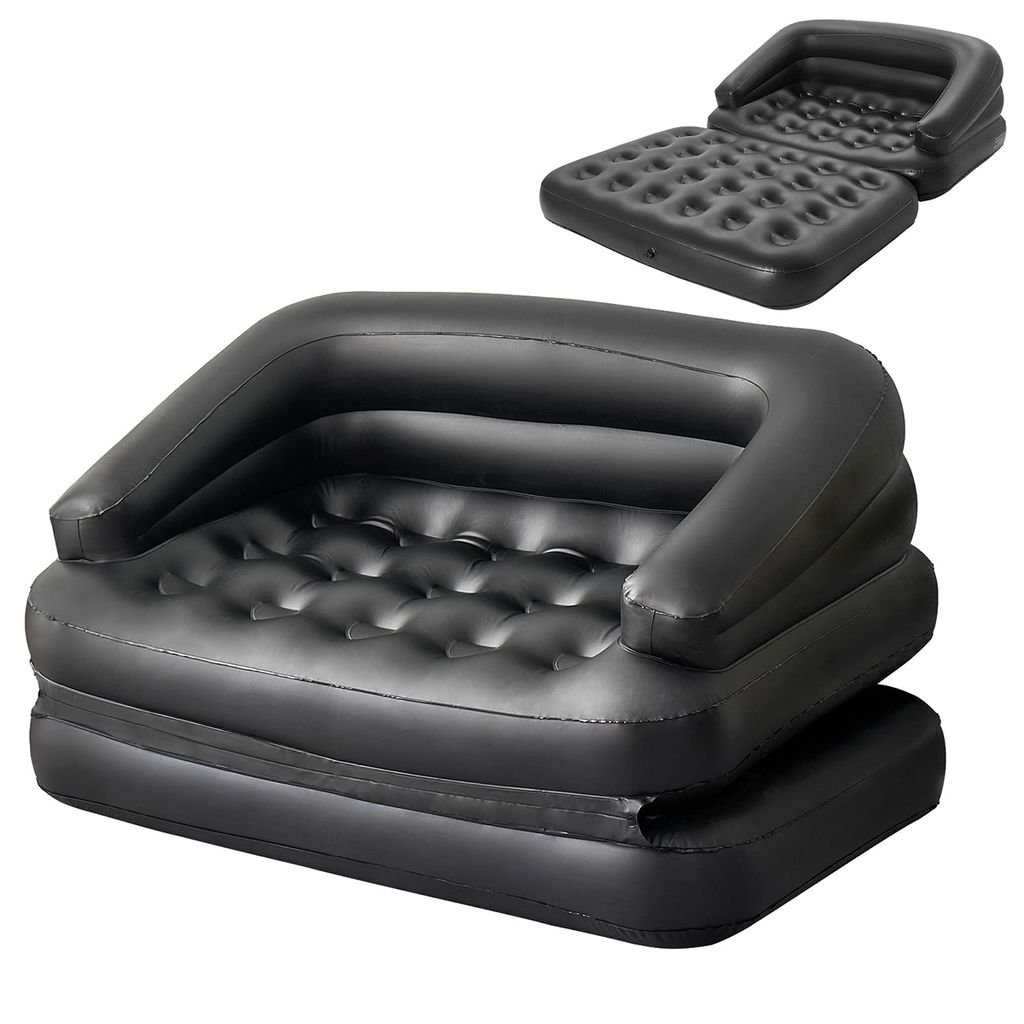 Multifunktionales Doppelschlafsofa 5-in-1,Aufblasbares Sofa & Luftbett, Campingliege, 188×152×64 cmLuftsofa aufblasbares , PVC, schwarz, ohne Pumpe