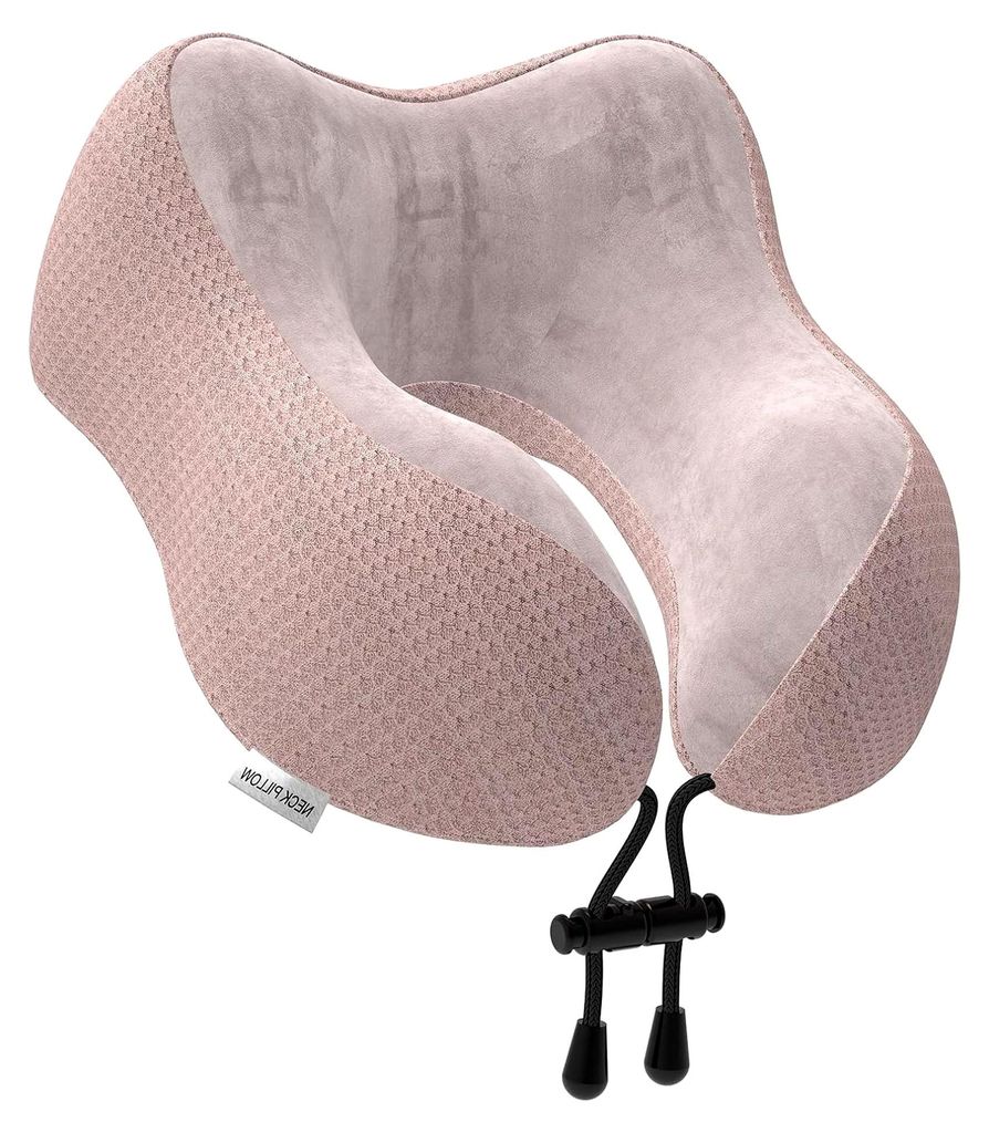 Nackenkissen Flugzeug, Reisekissen Auto aus Memory Foam mit samtweichem Bezug, Nackenhörnchen Erwachsene für Reisen, Camping, Büro und Haus (Rosa)