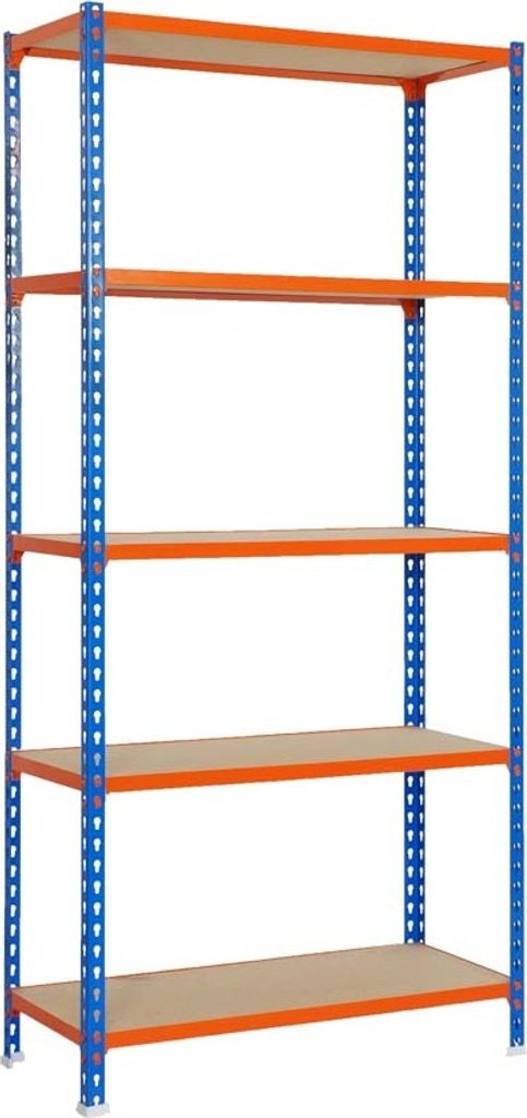 PROREGAL Schwerlastregal BIG MULI | HxBxT 200x120x50cm | 5 Fachböden | Fachlast 200kg | Blau-Orange | Lagerregal Kellerregal Werkstattregal Metall...