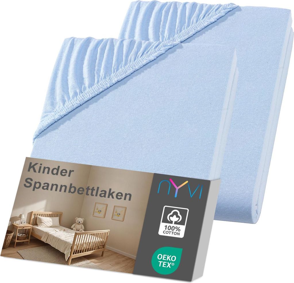 NYVI Kinder Spannbettlaken Junior 70x140 cm hellblau 2er Set für Kinderbettmatratzen bis 12cm Höhe - Weich & Anschmiegsam, Rundumgummizug, Bügel...