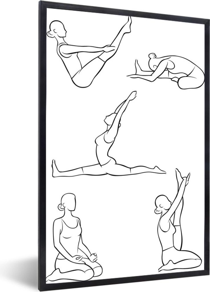 MuchoWow Gerahmtes Poster Yoga - Frauen - Stellungen 20x30 cm - Poster mit Schwarzem Bilderrahmen Wandposter Rahmen Foto Bilder - Drucken - Bilde...