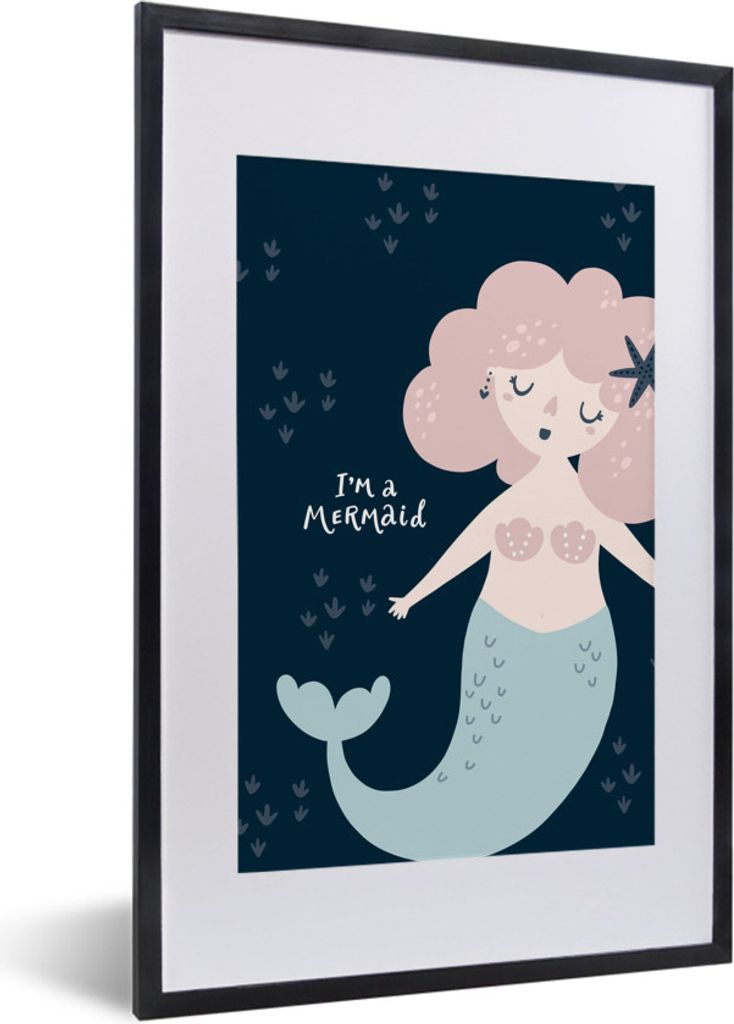 MuchoWow MuchoWow Gerahmtes Poster Meerjungfrau - Zitat - Kind - Rosa - Mädchen - Baby 40x60 cm - Poster mit zchwarzem Bilderrahmen - Poster i...