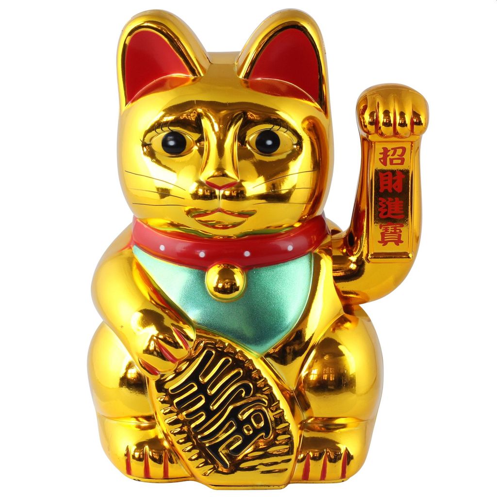Maneki-Neko Winkende Katze Winke Katze Winkekatze Glücksbringer Gold 18 cm China 
