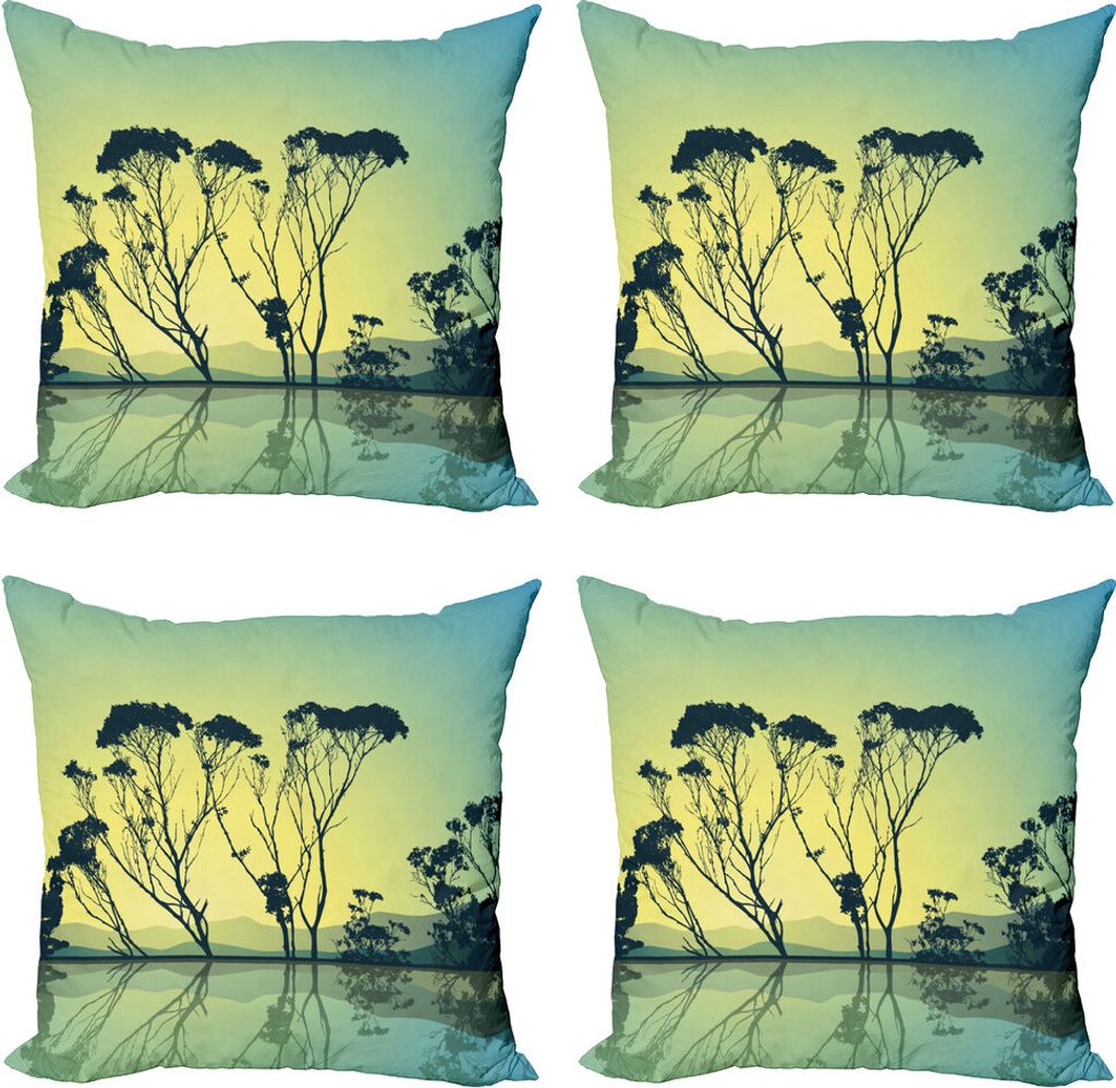 ABAKUHAUS Baum Kissenbezug Set (4 Stück), Baum-Schatten Scenic, Moderner Doppelseitiger Digitaldruck, 50 cm x 50 cm, Blau Gelb