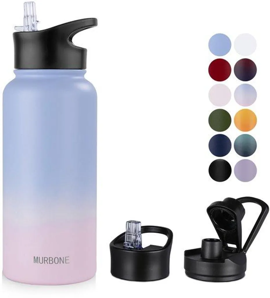 Bouteille Isotherme Inox 1L sans BPA avec 2 Couvercles Hermétiques