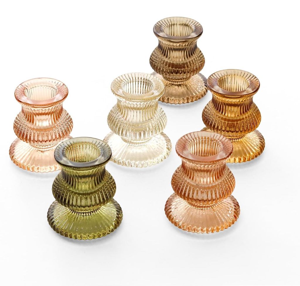 Omgoods - Set van 6 Ribbelglas Kaarsenhouders in Amber Productafbeelding 