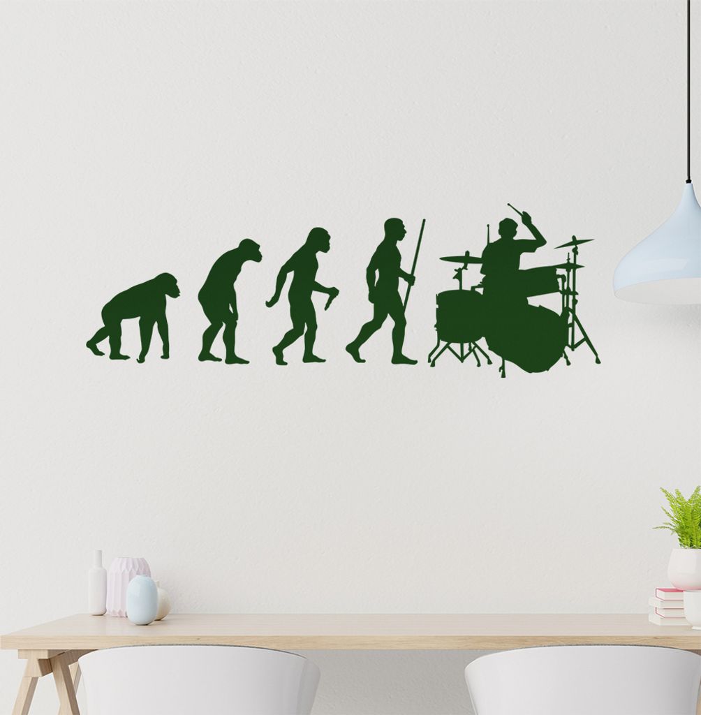 Evolution Schlagzeuger Wandtattoo Wandaufkleber Wall Sticker - Dekoration, Küche, Wohnzimmer, Schlafzimmer, Badezimmer