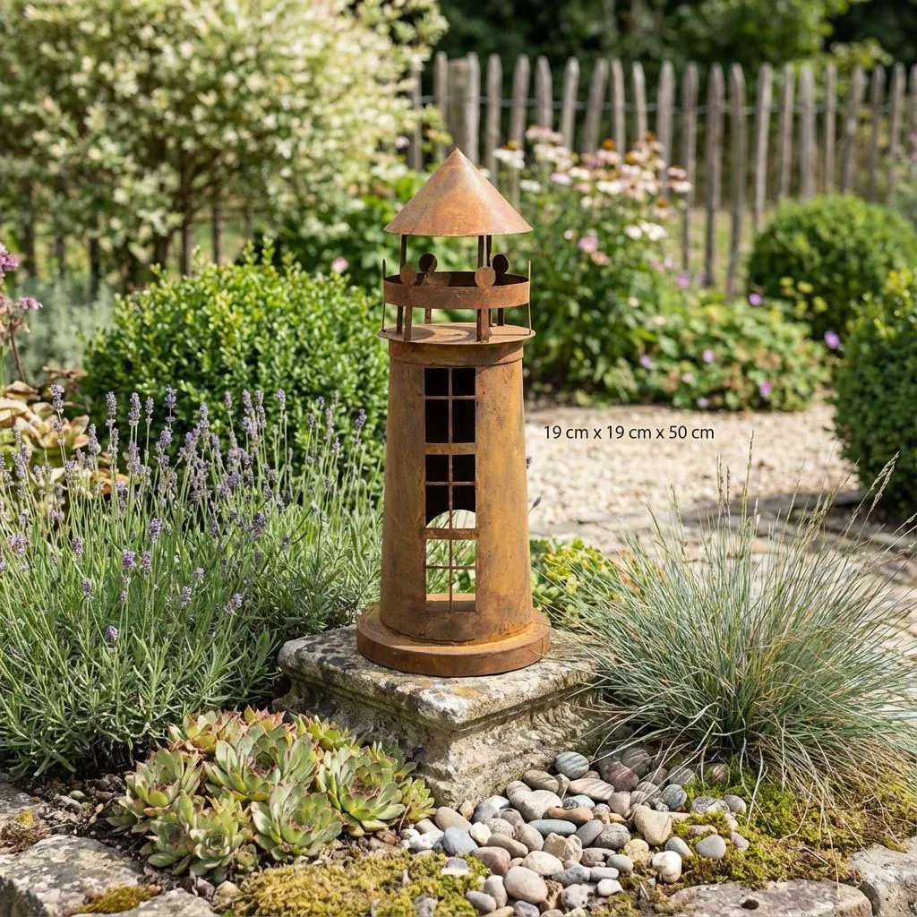 Lanterne de jardin design Corten avec éclairage LED étanche IP65 rustique - 14